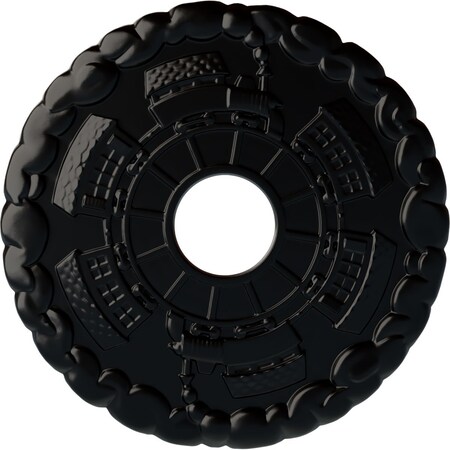 Ekena Millwork Kendall Train Station Medallion (Canopies up to 3 7/8"), 18 1/2"OD x 3 7/8"ID x 1"P, Jet Black CM18KDBLF